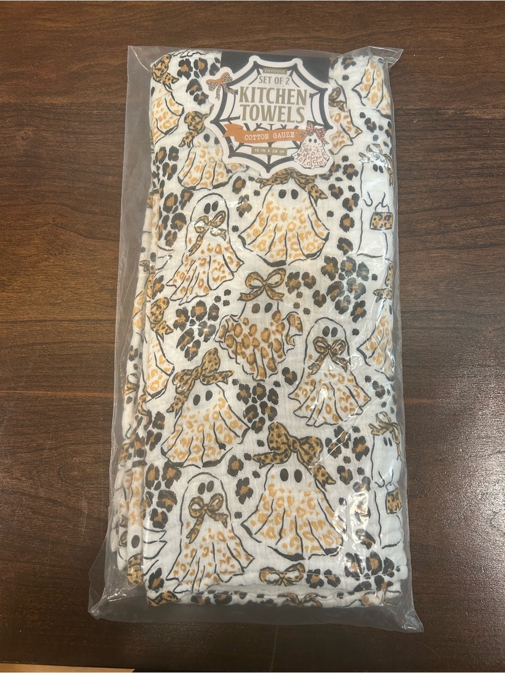 NWT Halloween Ghost Kitchen Towels - White & Gold Leopard cheetah